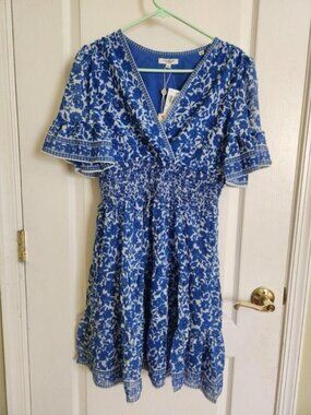 Max Studio Blue and White Floral Max Studio Dress Size L